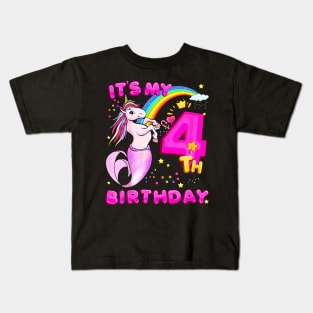 Kids 4Th Birthday Unicorn Mermicorn Mermaid For Girls Kids T-Shirt